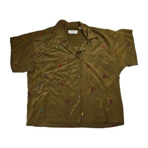 Linda‎ Allard for Ellen Tracy Silk Top Shirt Button Up 90s Squares Size 10